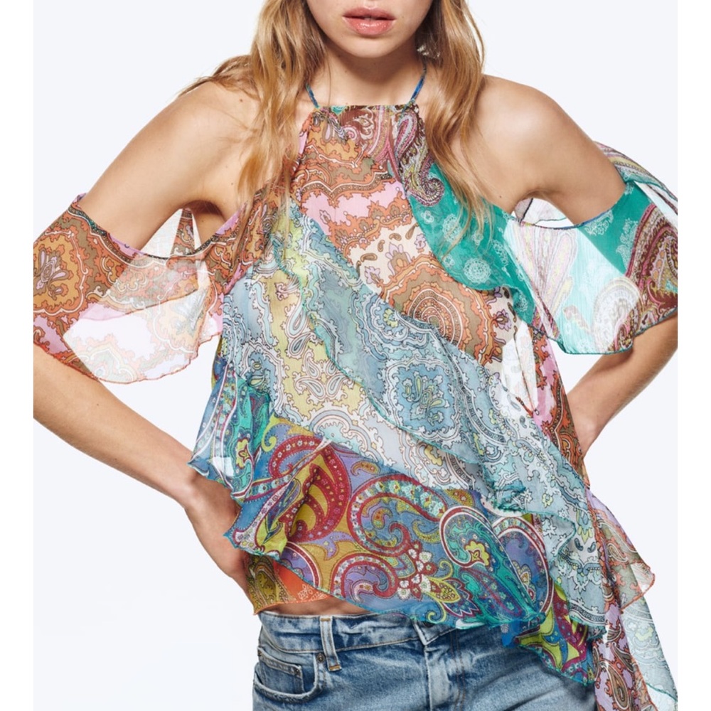ZARA Ruffled Patchwork Top Limited Edition NWT - Picture 3 of 5